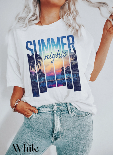 Summer Nights Shirt, Comfort Colors, Garment Dyed, Boho, Oversized, Vintage, Beach Vibe Vacation Sea Shirt