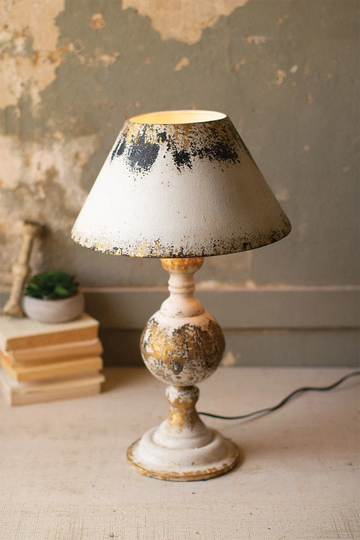 Distressed Metal Table Lamp With Rustic Golden Finish