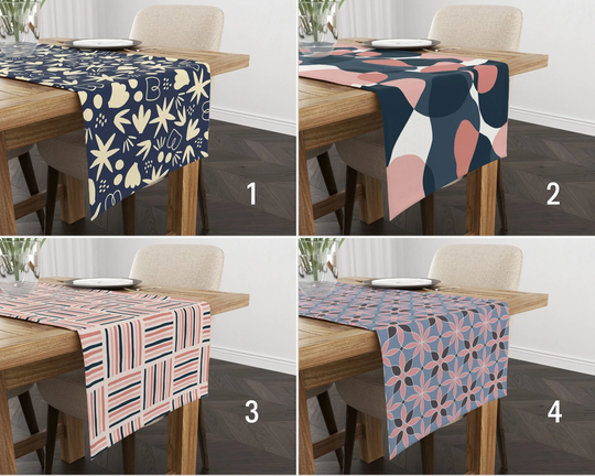 Abstract Runner, Blue & Pink Table Modern Tablecloth, Farmhouse Decor, Housewarming Gift, Gift For Her, Patio Textiles