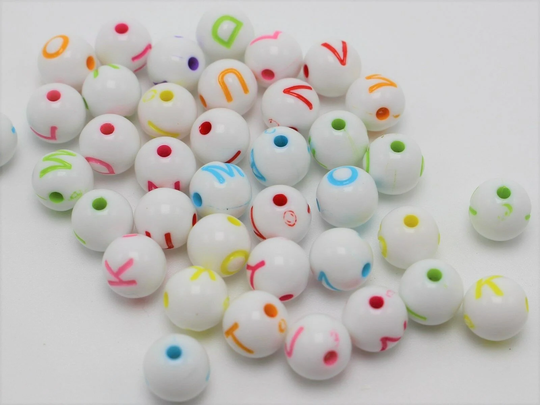 Round Ball Alphabet White Color Letter Beads Acrylic 8mm Initial Pick Your Bulk Letters Or All