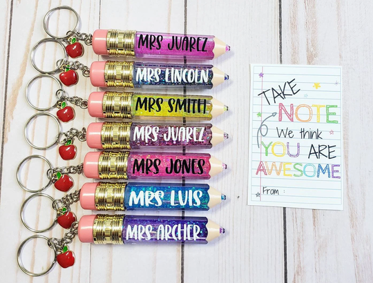 Teacher Keychain, Gift, School Year Glitter Pencil Appreciation Gift