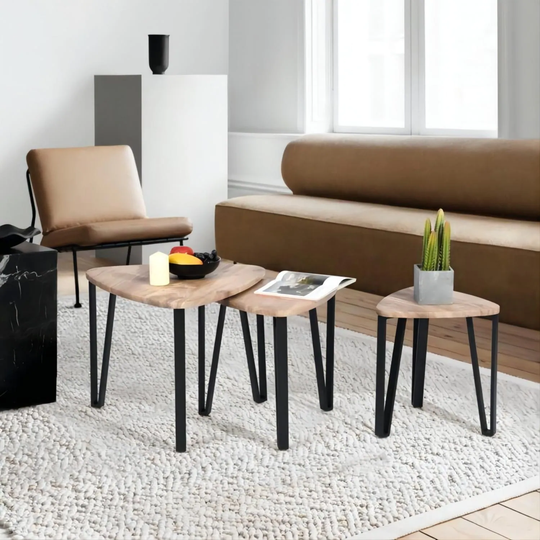 Set of 3 Nesting Coffee Table End Tables Stacking Side Tables, Faux Marble Look Accent Furniture with Metal Frame