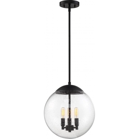 Ariel 3-Light Pendant Fixture Matte Black Finish with Clear Seedy Glass - N/A