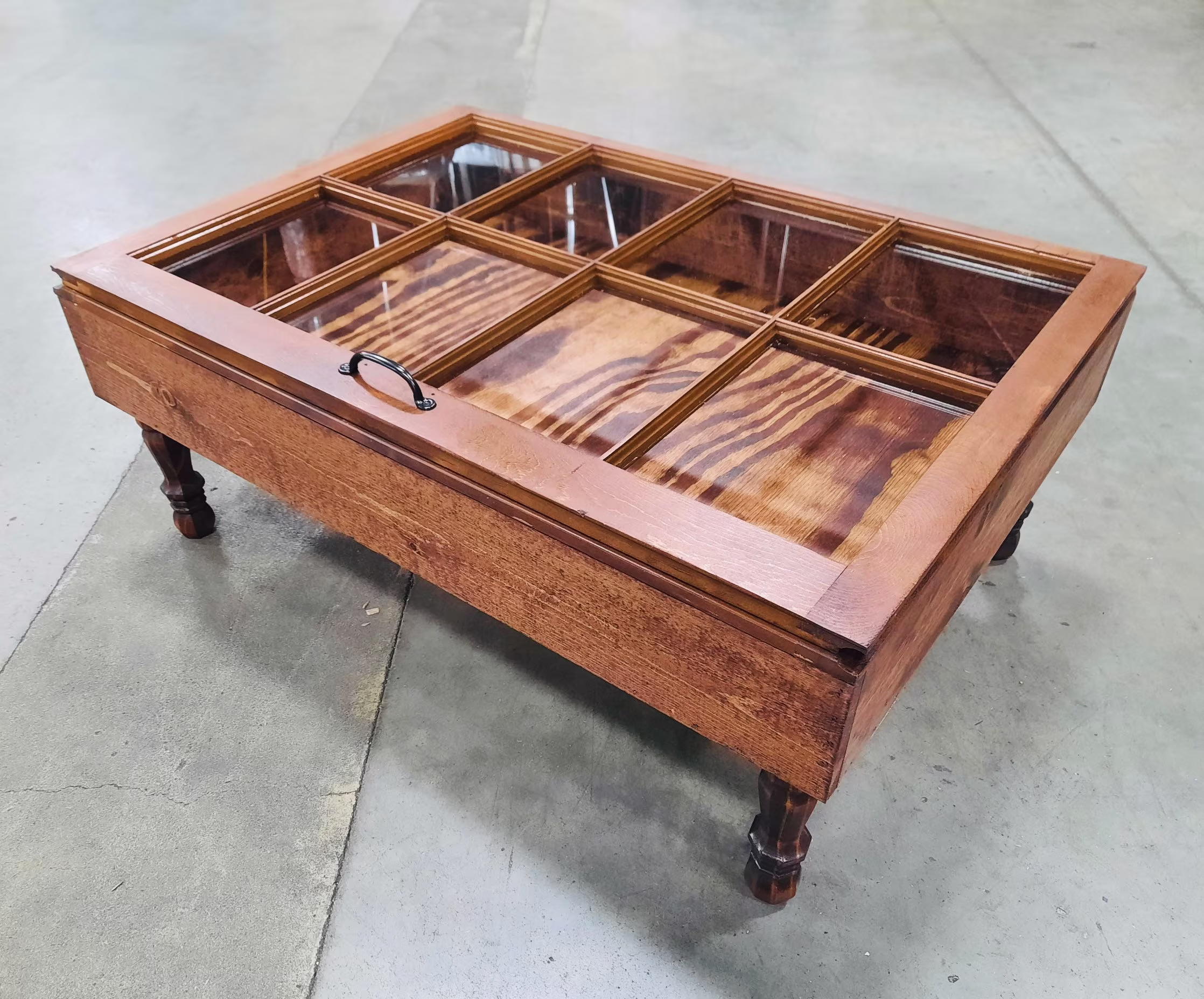Shadow Box Coffee Table | 8 Pane Wood Window Stained Custom Orders Military Collectibles Display Memorabilia