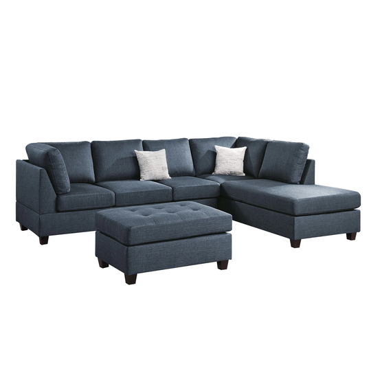 3 Piece Dorris Fabric Sectional Sofa with Ottoman in Dark Blue