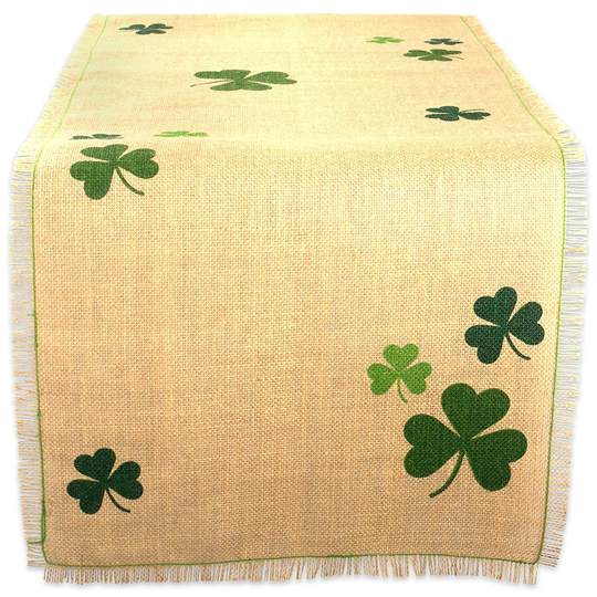 74" Green Shamrocks St. Patrick's Day Burlap Table Runner