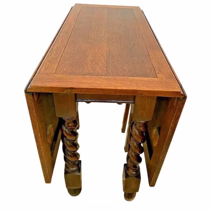 Antique Barley Twist Gate Leg Table Drop Side Leaf Rare Rectangle Size Tiger Oak