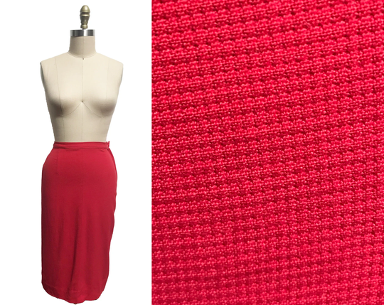 Vintage 1950S Red Pencil Skirt - High Waisted Solid Everyday Waist 22"
