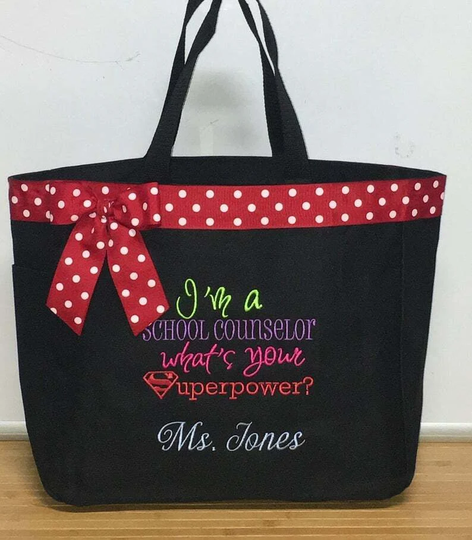 Personalized Teacher Tote Bag/Birthday Gift/Essential Tote/Book Art Bag/Best Gift/Teacher Appreciation Day/Counselor Super Power