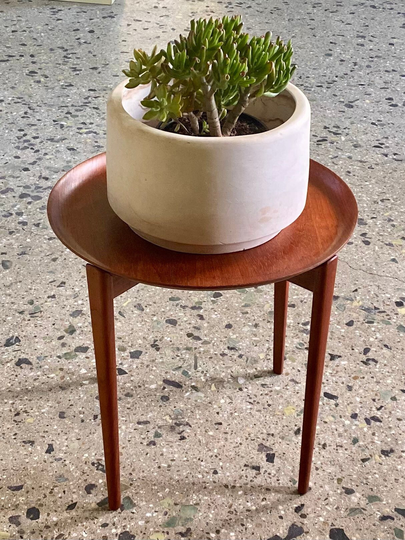 Danish Modern Tray Table - Vintage Round Removable Teak Side Plant Stand Made in Sweden