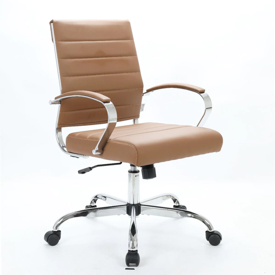 LeisureMod Benmar Mid-Back Swivel Leather Office Chair W/ Chrome Base