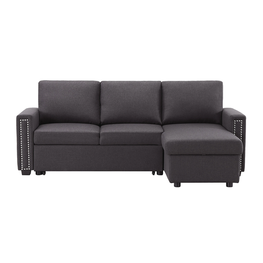 83" Pull Out Sleeper Sofa Reversible L-Shape 3 Seat Sectional Couch with Storage Chaise for Living Room Furniture Set