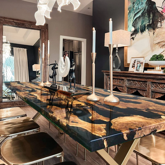 Black River Epoxy Table, Custom Table, Wooden Resin Live Edge, Kitchen Dining Table Top, Made By Elawoodshop Woodfunitur Office Decor