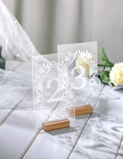 Wedding Table Number, Acrylic Numbers, Clear Sign With Wood Holders, Center Pieces For Table, Party Decor, Modern Beach Weddings
