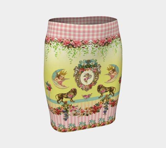 Lions & Flowers Whimsical Pencil Skirt, Bodycon Festival Clothing, Womens Printed