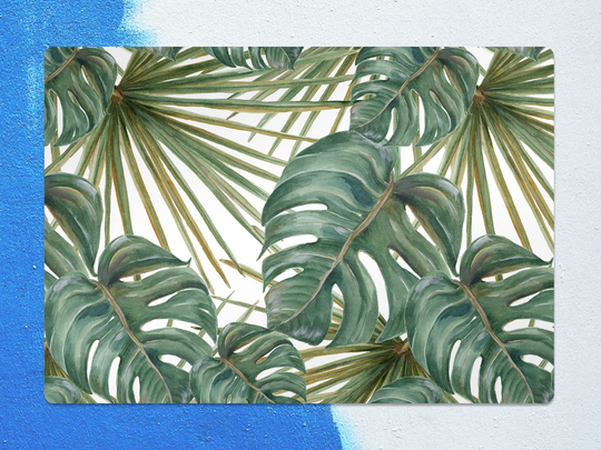 Plants & Monstera Chair Mat, Green Vinyl Floor Blue Protective Leaves Splat Office Room Rug, Comfort Mat