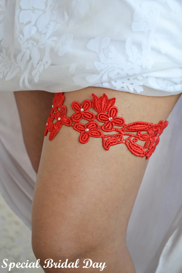 Red Lace Bridal Wedding Garter Set Belt