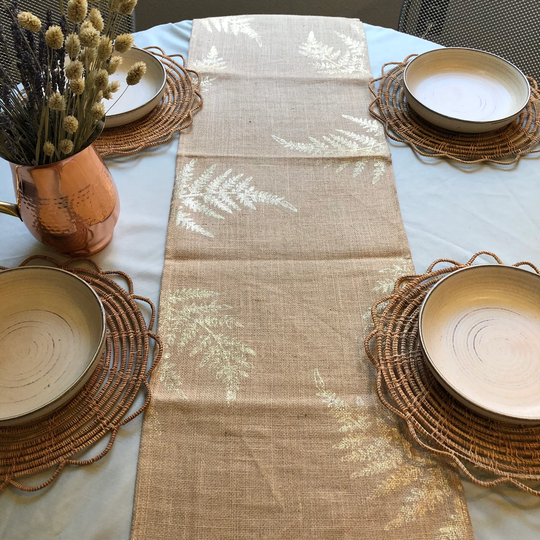 Jute Table Runner With Painted Gold Leaf Detail