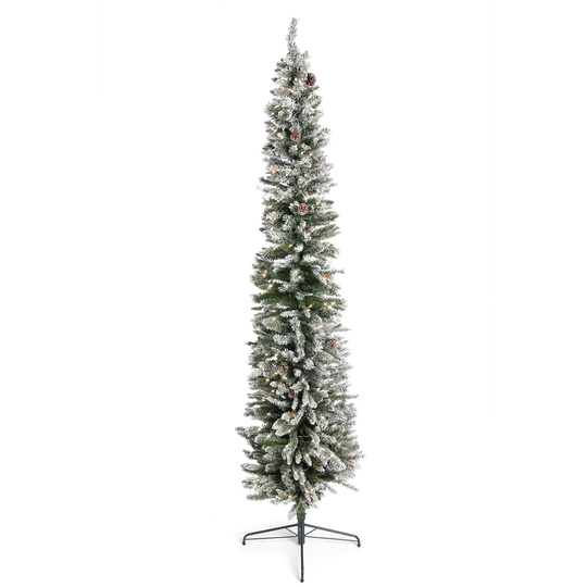 Home Heritage 9 Ft Pencil Prelit Flocked Artificial Christmas Tree w/ Pinecones - 19.93