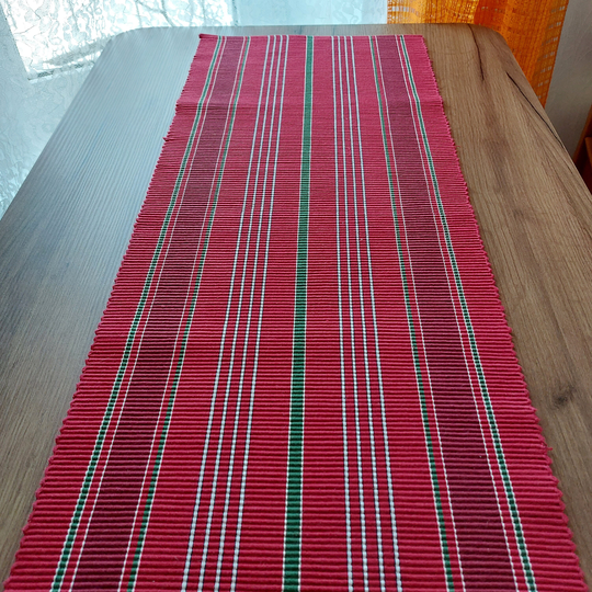 Vintage Woven Thick Cotton Short Table Runner, Topper, Dressing, Vintage Scandianvian Textile, Red Dress | E1