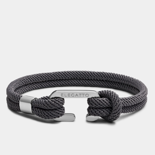 Minimalist Nautical Rope Bracelet - Gray Nylon C-Clasp Elegatto Alchor Platinum Jewelry For Men Perfect Gifts For Him 2022
