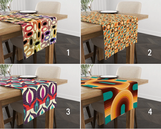 Vibrant Retro Design Table Runner, Mid Century Modern Pattern Tablecloth, Colorful Cover, Vivid Home Textile Present