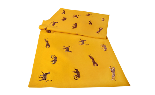 Leopard Pattern Linen Table Runner - 100% Yellow Cloth Modern Animal Print Vintage Style Decoration