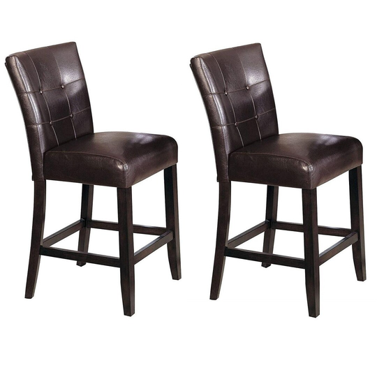 Classic Elegant Style Counter Height Chair with Button Tufted Backrest and Walnut Tapered Legs, Set-2