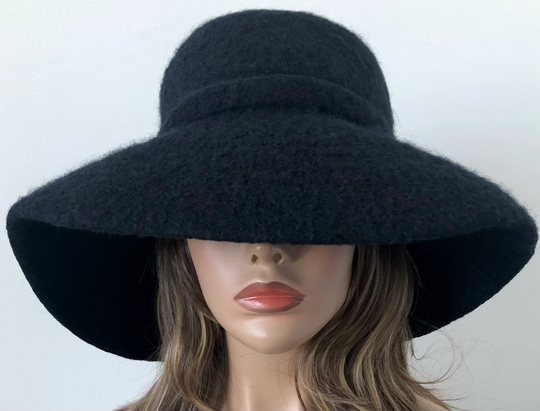 Black Floppy Felt Hat, Wide Brim Women's Bohemian Wool Hat