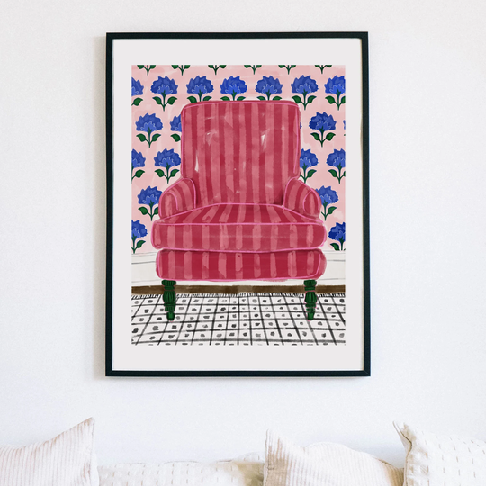 Interior Design Still Life Chair Wallpaper Art Print Boho Style Bohemian Vintage Colorful Modern Wall Decor Red Eclectic Graphic