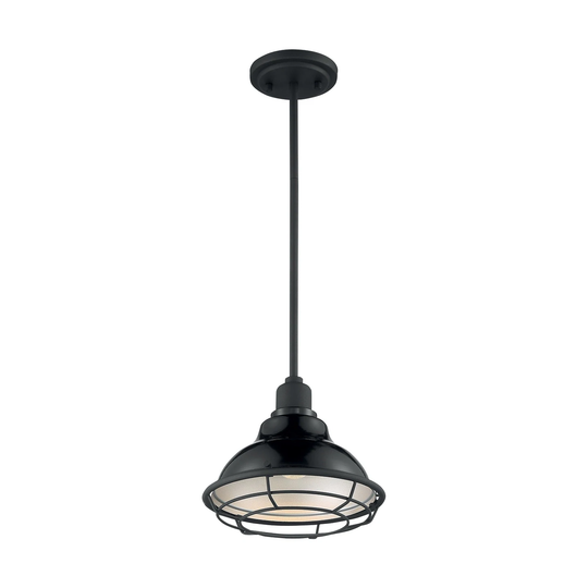 Newbridge 1-Light Small Pendant Fixture - Gloss Black Finish with Silver and Textured Black Accents - Gloss Black / Silver