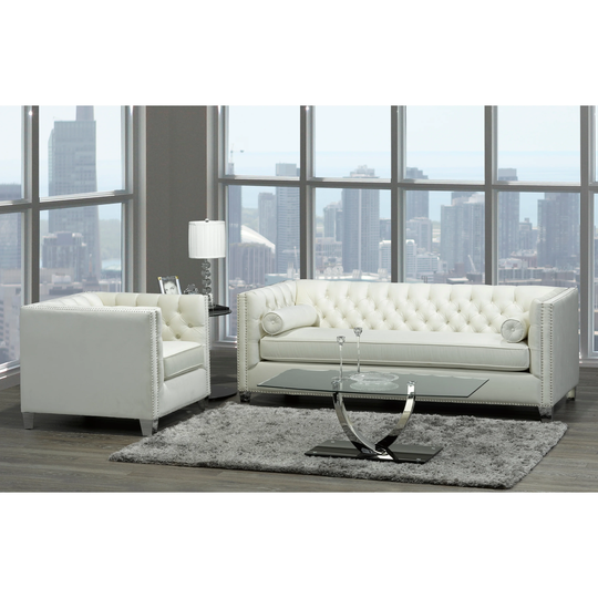 Oz Modern Ivory Velvet Tufted Nailhead Sofa and Chair