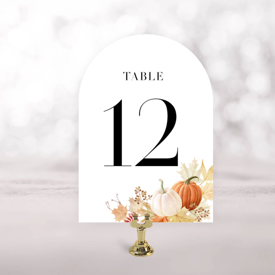 Autumn Leaves & Pumpkin Wedding Table Numbers, 5x7 Double Sided Number Signs, Fall Cards