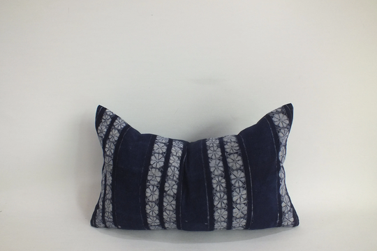 Blue Sofa Bolster Cushion Cover Vintage Fabric Batik Indigo Textile Decorative Lumbar Throw Pillow Case Hmong Pillow Boho Fabric