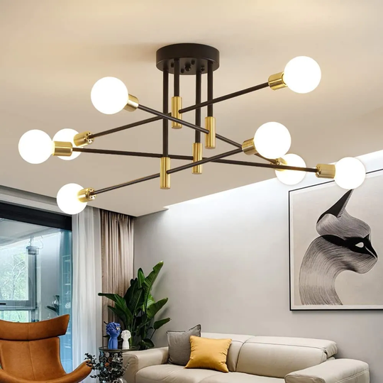 Sputnik Chandelier Mid Century Modern Nordic Pendant Lighting 4 Lights Ceiling Light Fixture Black Light