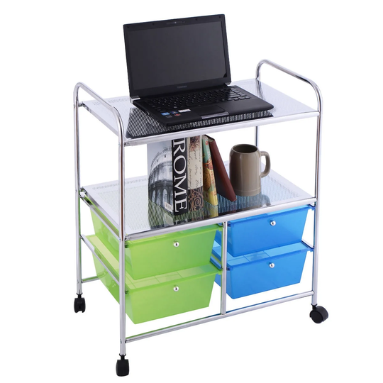 Costway 4 Drawers Rolling Storage Cart Metal Rack Shelf Home Office - 24.8''x14.5''x29.5''