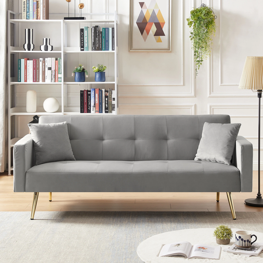 Velvet Convertible Folding Futon Sofa Bed, Sleeper Sofa Manual Recline Loveseat Couch