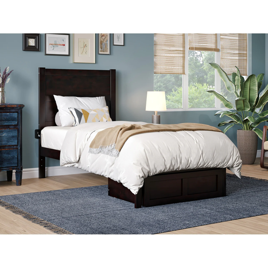 NoHo Twin Platform Bed with Foot Drawer Storage in Espresso