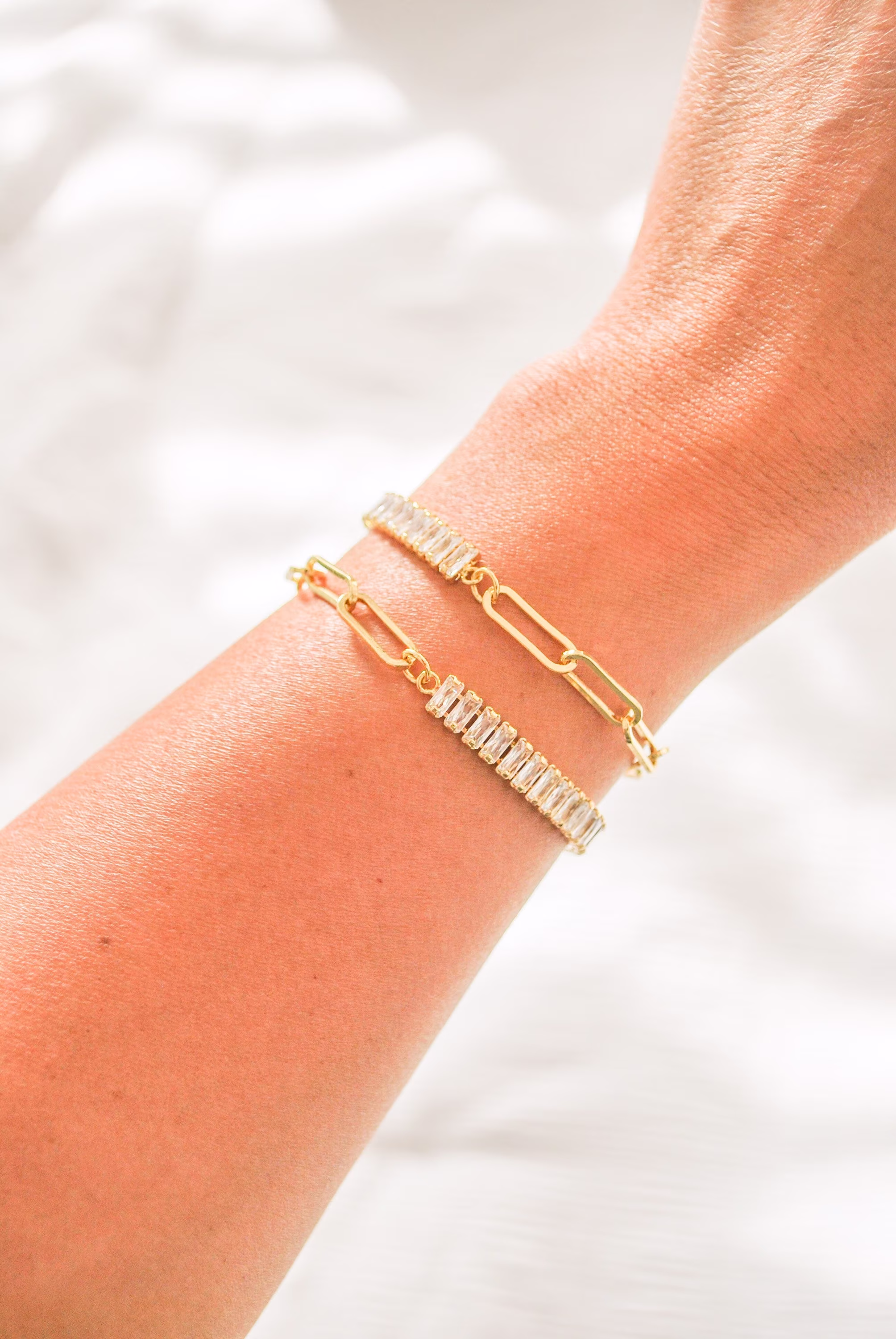 Chain Bracelet, Baguette, Gold Bracelet, Gemstone Bracelet, Crystal Baguette Bracelet, Link Bracelet, Best Friend Gift