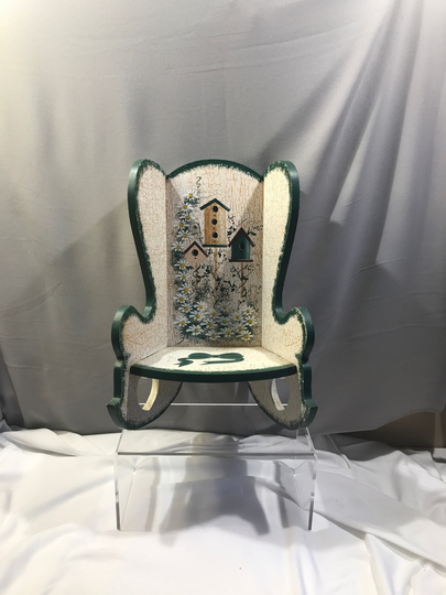 Miniature Doll Rocking Chair, Painted Birdhouse Design, Vintage Furniture