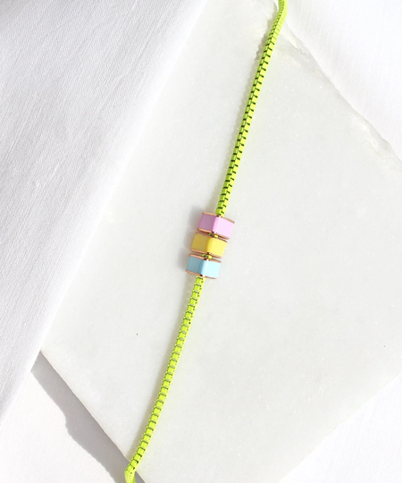 sterling Silver Colorful Enamel Rolo Chain Bracelet With Triangle Charm, Neon Bright Color Box Anklet, Multicolor Summer Beach Jewelry