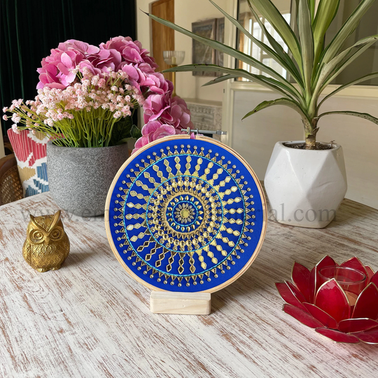Diy Embroidery Kit With Kundan Stones, Glass Mirrors, Threads, Hoop Stand, Frame, Printed Fabric, Tutorial Pages & Other Materials