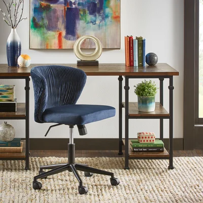 Donesia Curved Back Velvet Wave Pattern Office Chair in , Navy Blue