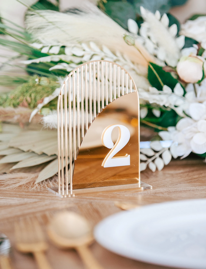Wedding Gold Arch Table Numbers Midcentury Modern Party Event Decor, Acrylic Numbers, Shape Sign | Mdc622