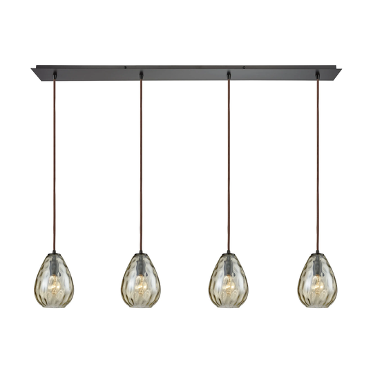 Lagoon 4-Light Linear Pendant Fixture in Oil Rubbed Bronze with Champagne-plated Water Glass