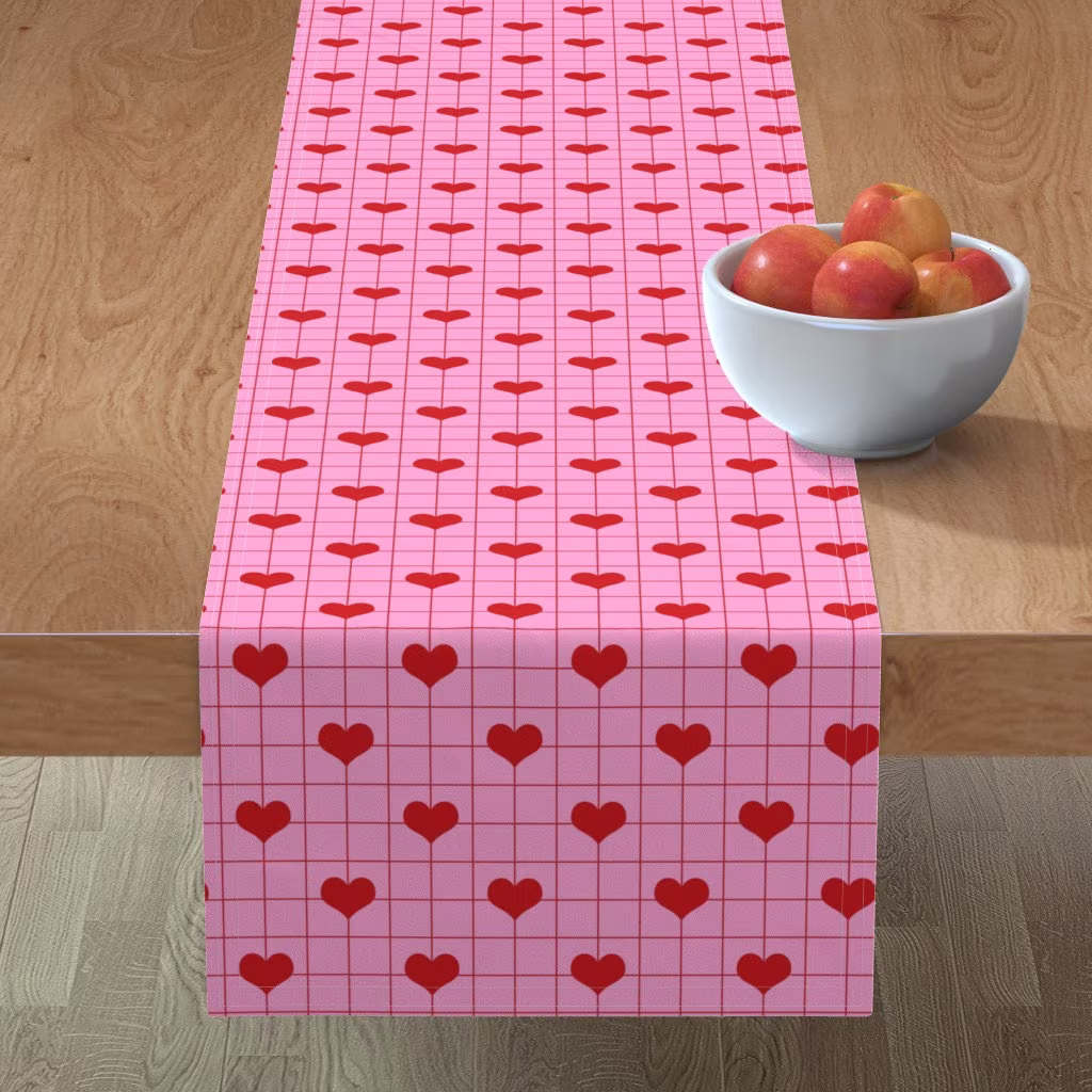 Love Grid Table Runner - Lovecore Heart in Pink By Yesterdaycollection Retro Holiday Cotton Sateen Spoonflower