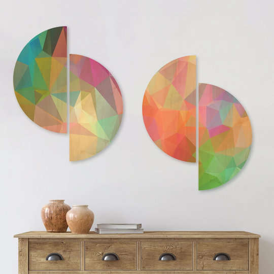 Designart 'Multi Color Polygonal Mosaic Pattern' Abstract Wood Wall Art Set of 4 Half Circles - Multi-Color