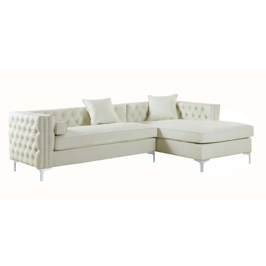 Chic Home Monet Right Hand Facing Sectional Sofa PU Leather with 3 Accent Pillows