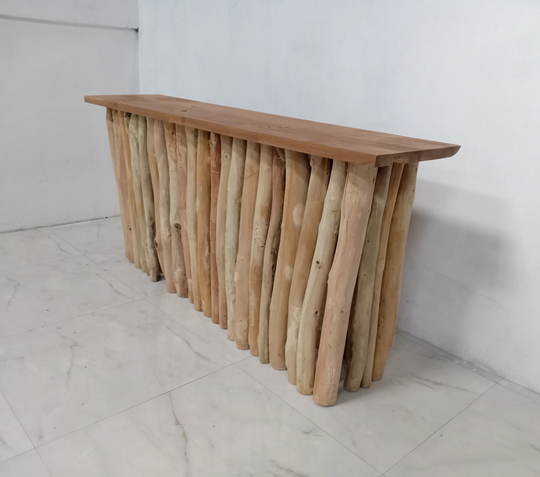 Teak Wood Console Table - Driftwood Root Live Edge Workbench Office