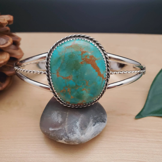 925Forher Number 8 Turquoise Cuff Bracelet #101 | Big Sterling Silver Southwest